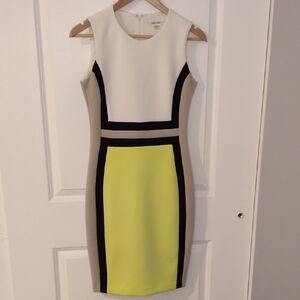 Calvin Klein Colorblock Mini Dress - Cream, Black, Yellow